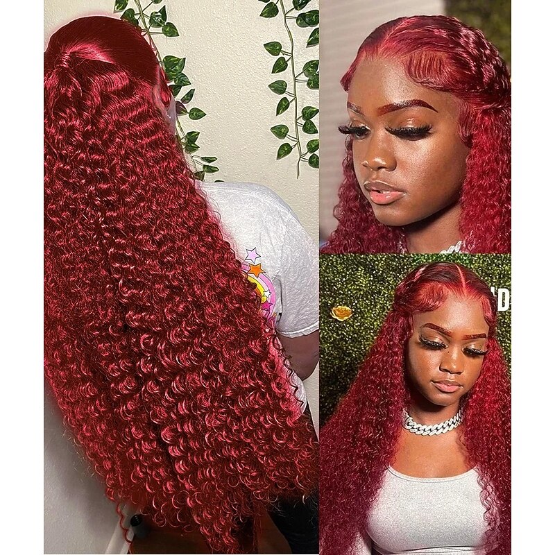 Remy Human Hair 5x5 Closure 13x6 Lace Front Wig Side Part Middle Part Free Part Brazilian Hair Deep Wave Burgundy Wig 130% 150% 180% Density with Baby Hair Natural Hairline Pre-Plucked For Women wigs2