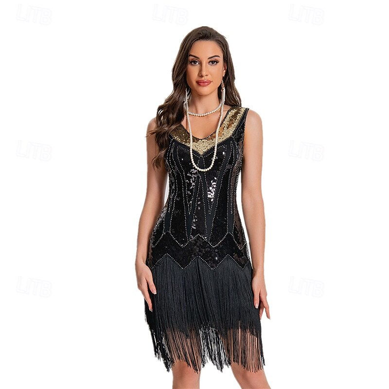 1920s Vintage Inspired Flapper Dress Party Costume Sleeveless The Great Gatsby Wedding Guest Sequins Sequin Tassel V Neck Fancy Dress Women's Christmas Halloween New Year Casual Daily Party3