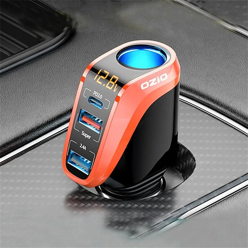 12/24V Car Lighter Charger Universal Fast Charging 66W QC3.0 USB PD20W Type-C Power Supply Socket Adapter 4in1 with LCD Display for Driver RTV SUV MPV