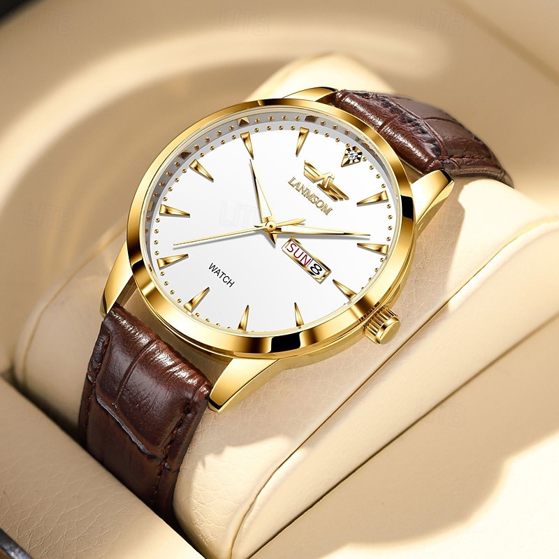 New Trend Fashion Non Mechanical Men's Waterproof Double Calendar Belt Men's Watch2