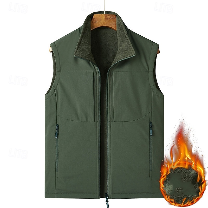Men's Hiking Vest Hiking Fleece Vest Sleeveless Vest Outdoor Thermal Warm Fleece Lining Comfortable Winter Pocket Double-sided Wear Polyester Black Army Green Navy Blue Hunting Fishing Climbing3