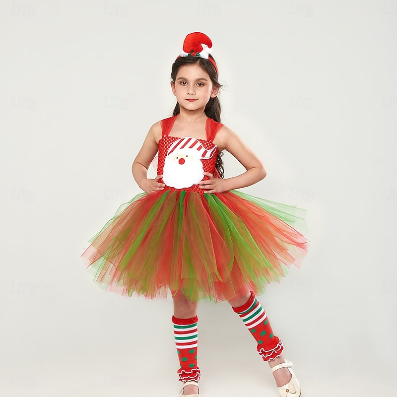 Santa Claus Mrs.Claus Outfits Tutu Santa Suits Girls' Christmas Kid's Christmas New Year Christmas Eve Christmas Party New Year Eve Dress Socks Cloak4