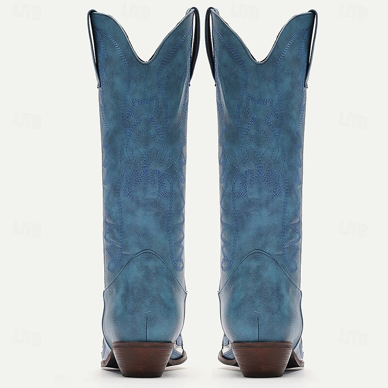 Men's Blue Faux Suede Cowboy Boots with White Snakeskin Accents and Embroidered Design - Western-Style Boots for Rodeo and Outdoor Wear4