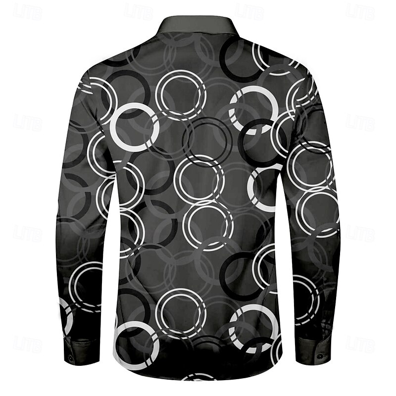 Men's Circle Geometric Pattern Dress Shirt Button Up Shirt Long Sleeve Casual Business Casual Business Daily Fall Winter Spring & Summer Shirt Collar Button Up 3D Print Black2
