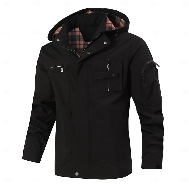 Men's Sport Coat Hiking Jacket Parka Windcheater Jacket Sports Outdoor Camping & Hiking Waterproof Windbreaker Zipper Pocket Fall Winter Solid Color Active Hooded Regular Black White Dark Green Jacket4