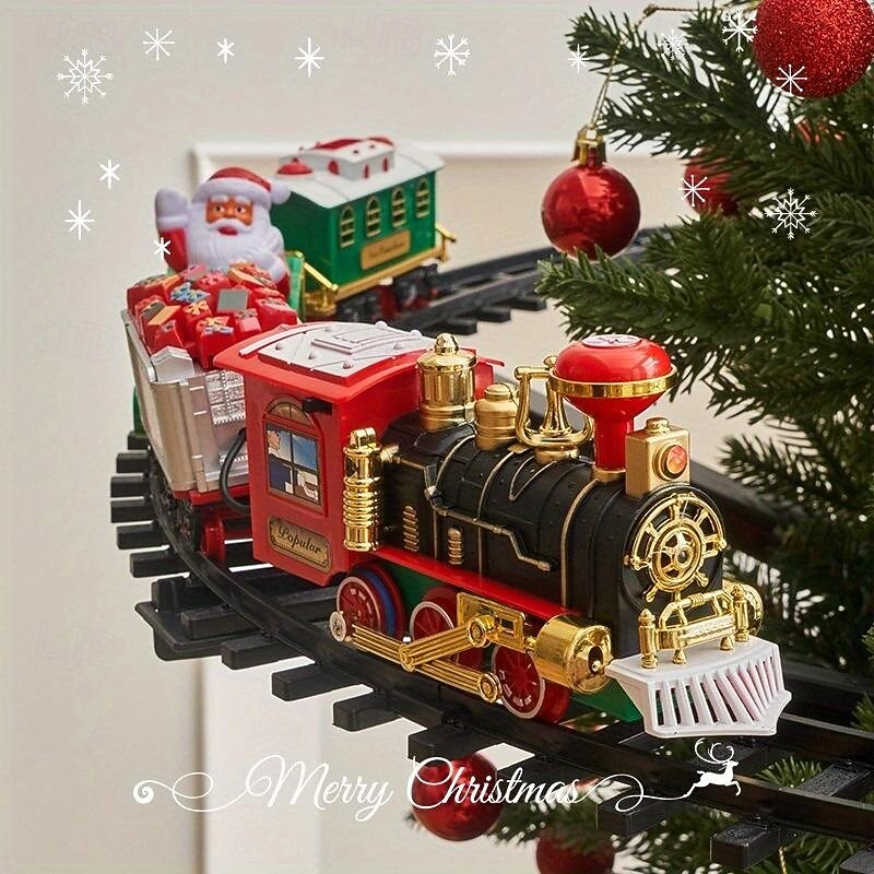 Christmas Train Set - Electric Christmas Decoration with Sound and Light for Christmas Tree, Rail Car, Gift Toys, and Peripheral Products for Thanksgiving and Holiday Season