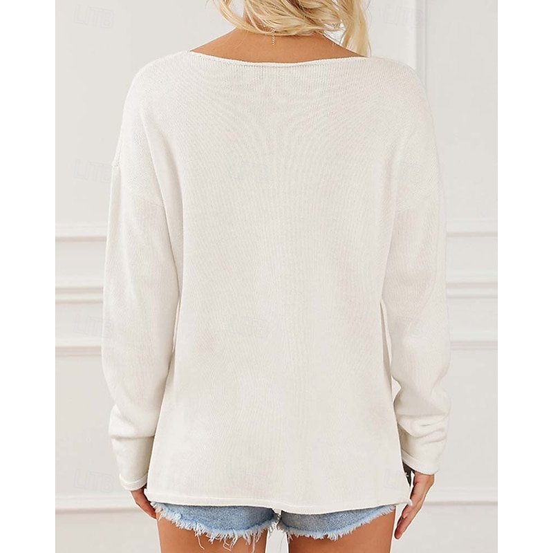 Women's Logo Sweater Crew Neck Knit Knitted Fall Winter Streetwear Work Going out Casual Long Sleeve Print White Brown4