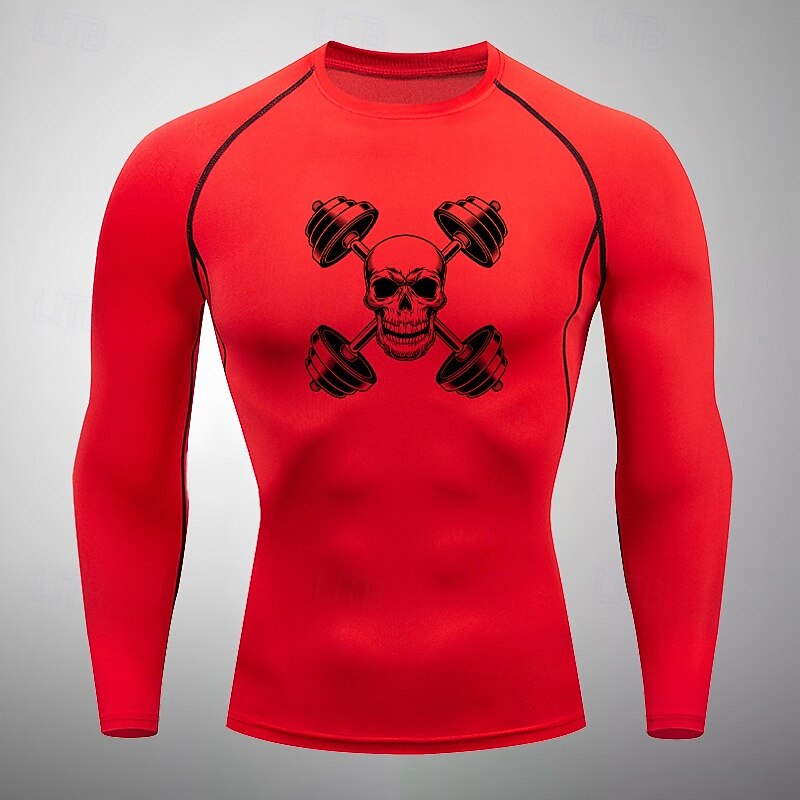 Men's Compression Shirt Athletic Shirt Gym Shirt Fitness Shirt Long Sleeve Tee Tshirt Casual Athleisure Fall Skull Quick Dry Soft Breathable Gym Workout Walking Jogging Sportswear Activewear White2