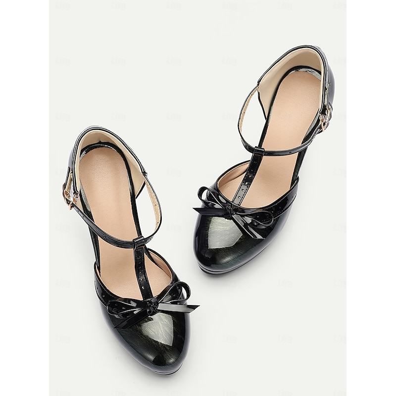 Women's Retro T-Strap High Heel Pumps with Bow and Buckle – Classic Vintage Style Shoes for Weddings, Parties, and Formal Events4