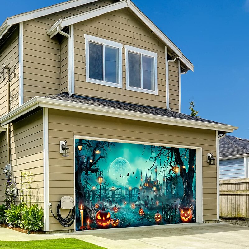 Halloween Decorations Outdoor Garage Door Cover Banner Large Halloween Backdrop Decoration for Holiday Outdoor Garage Door Home Wall Decorations4