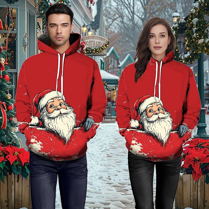 Christmas Santa Claus Hoodie Funny Christmas Hoodie 3D Christmas Front Pocket Graphic For Couple's Men's Women's Adults' Masquerade 3D Print Party Casual Daily