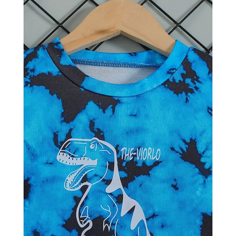 Boys 3D Graphic Tie Dye Dinosaur Sports Suit Sweatshirt & Sweatpants Set Tracksuits Long Sleeve Spring Fall Daily Basic Casual Kids 4-12 Years Crew Neck Outdoor Vacation Sports Tailored Fit3