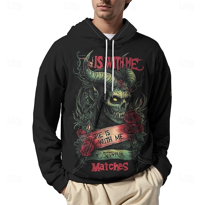 Men's Graphic Grim Reaper Dark Hoodie Hoodies Sweatshirt Vacation Daily Long Sleeve Hooded Vacation Sports Outdoor Going out Black Printing Spring &  Fall Designer3