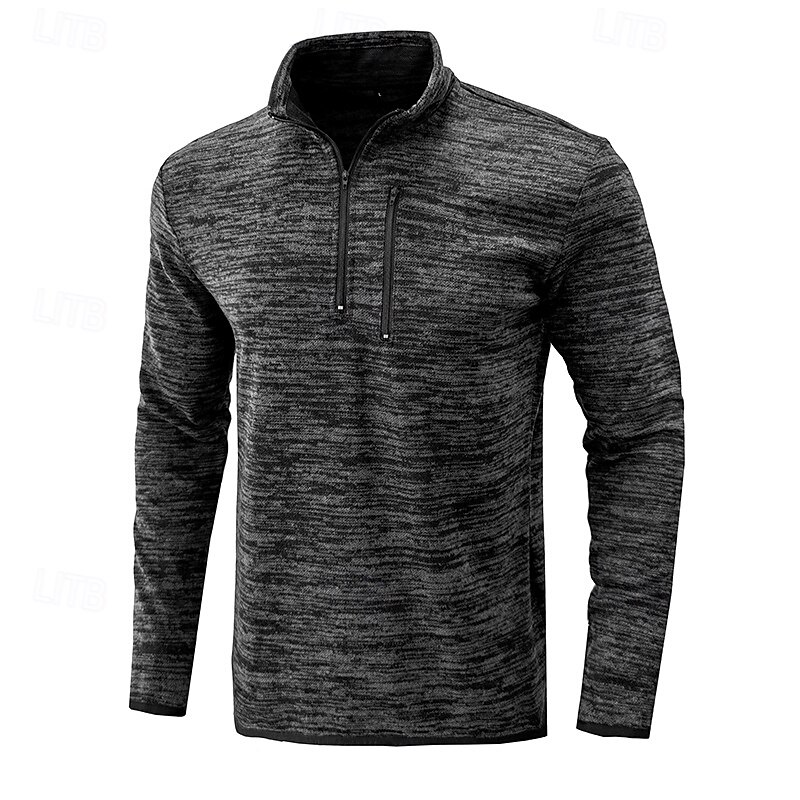 Men's Sport Polo Quarter Zip Polo Street Vacation Quarter Zip Long Sleeve Fashion Basic Solid Color Pocket Spring &  Fall Regular Fit Burgundy Green Dark Grey Coffee Sport Polo2