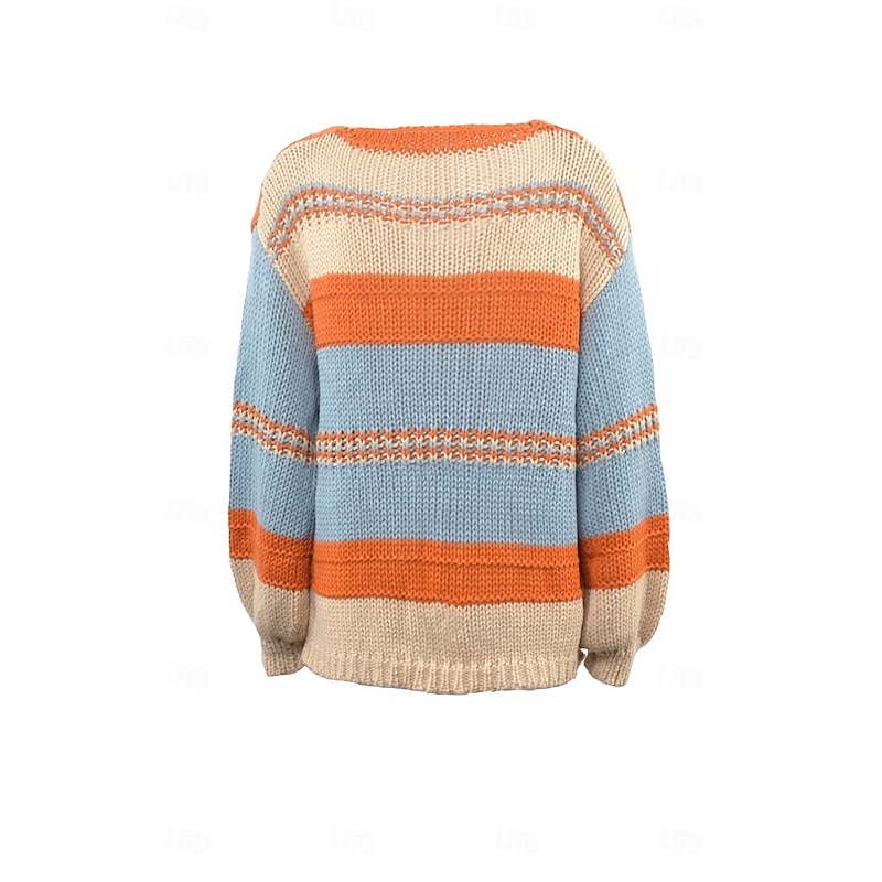 Women's Sweater Casual Color Block Deep V Knitted Long Sleeve Long Tops Knit Home Work Red Blue Fall Winter3