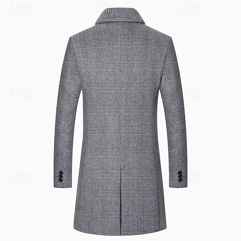 Men's Trench Coat Long Trench Coat Daily Vacation Fall & Winter Polyester Thermal Warm Outerwear Clothing Apparel Fashion Classic Plaid Pocket Lapel Single Breasted4