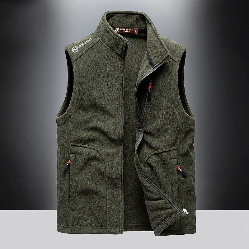 Men's Fishing Vest Daily Casual Fall & Winter Pocket Fleece Polyester Thermal Warm Plain Zipper Stand Collar Regular Fit Black Army Green Dark Blue Dark Gray Vest4