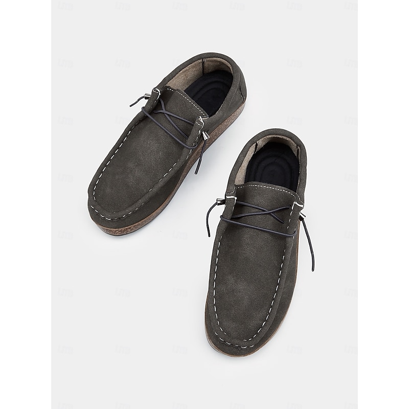 Women's Casual Grey Faux Suede Moccasins with Lace-Up Design and Cushioned Sole – Comfortable Loafers for Everyday Wear4