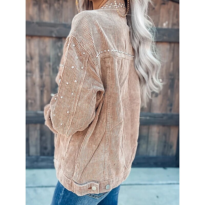 Women's Casual Jacket Dailywear Button Solid Color Comfortable Stylish Regular Fit Outerwear Long Sleeve Fall Black S2