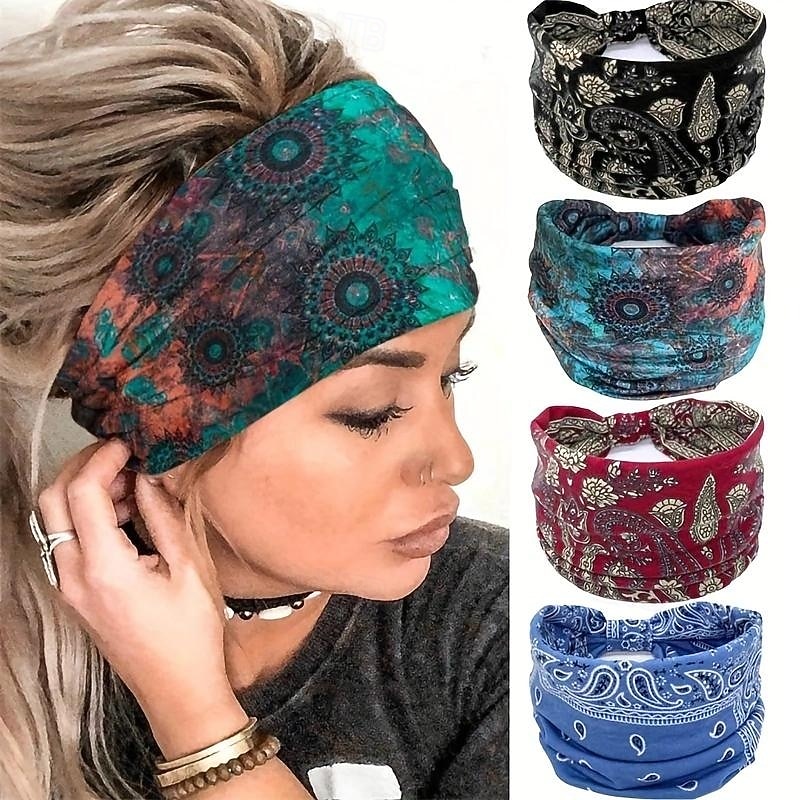 Women's Wide Headbands, Solid Color Knot Turban, Large Bohemian Style Hairbands, Fashionable Hair Wraps For Yoga, Running & Sports, Elegant & Simple Style