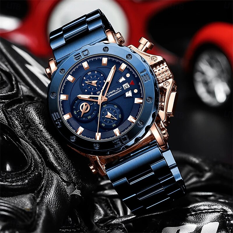CRRJU Men Watch Top Brand Luxury Big Dial Stainless Steel Waterproof Chronograph Date Wristwatches 22942