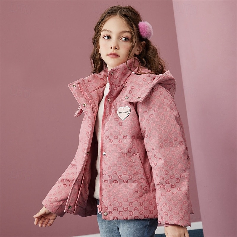 Kids Girls' Coat Outerwear Down Coat Puffer Jacket Graphic Streetwear Patchwork Pocket Vacation Coat Outerwear 4-12 Years Fall Pink