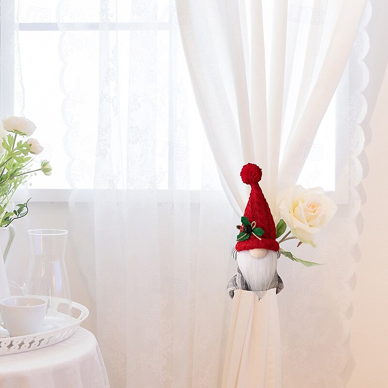 Christmas Curtain Tiebacks, Rudolph and Gnome No-Face Doll Curtain Holdbacks, Creative Xmas Decoration for Drapes, Holiday Window Decor Accessories3