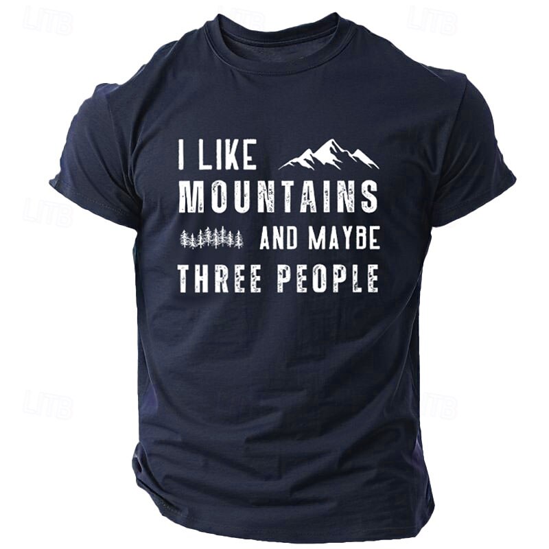 Men's Funny Mountain Letter Print T Shirt Tee Top 100% Cotton Short Sleeve Graphic Shirt Black Dark Grey Dark Blue Comfortable Tee Street Sports Outdoor Fashion Designer Clothing