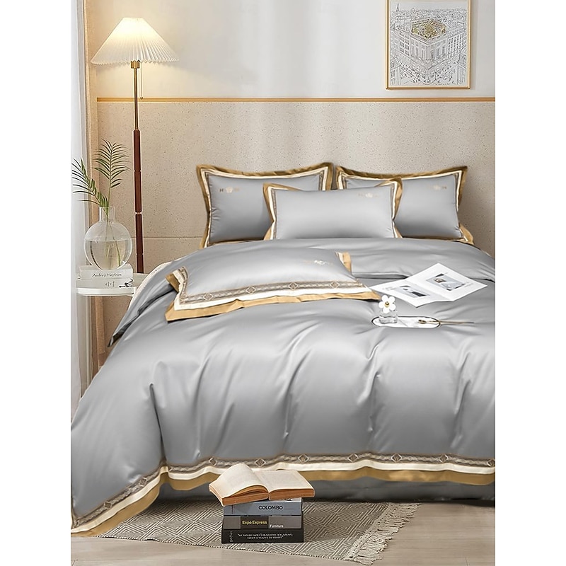 4PCS Duvet Cover Bedding Set 100% Organic Cotton Soft and Breathable Fabric Includes Duvet Cover and Pillowcases for a Comfortable Sleep