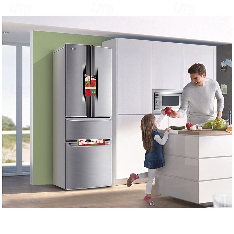 Christmas Refrigerator Door Handle Covers, Snowman Fabric Protector for Double Door, Anti-Static Handle Wrap, Xmas Decoration, Prevent Collision and Damage4