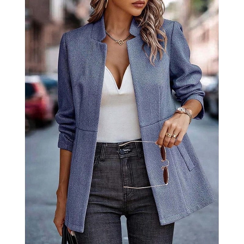Women's Blazer Party Pocket Solid Color Windproof Fashion Regular Fit Outerwear Long Sleeve Fall Blue S