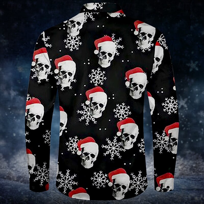 Christmas Men's Hat Halloween Costumes Skulls Shirt Button Up Shirt Long Sleeve Fashion Casual Party Evening Wear Daily Fall Winter Spring & Summer Shirt Collar Button Up 3D Print Black2