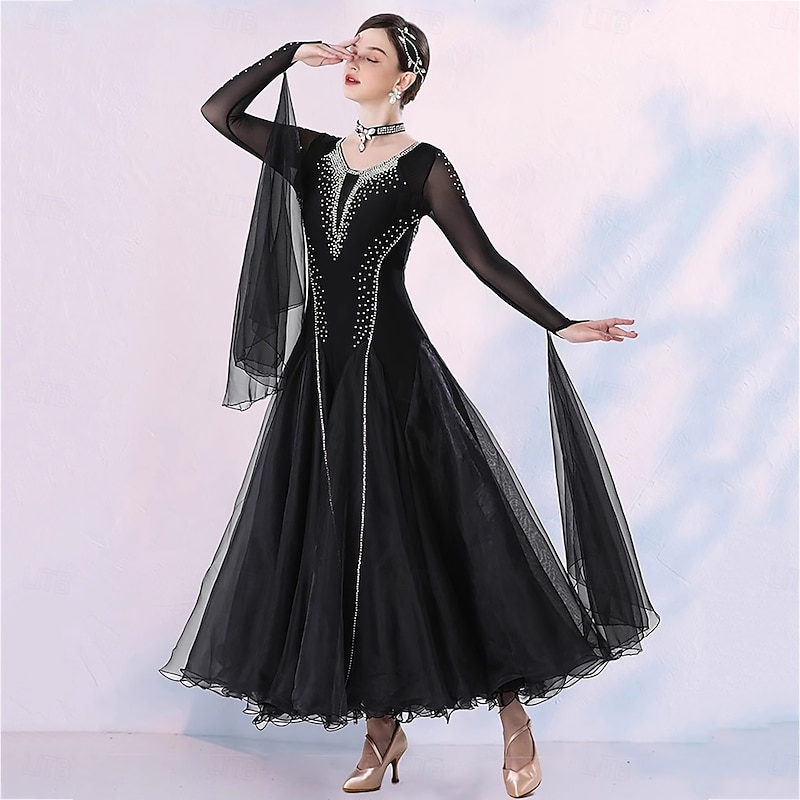 Ballroom Competition Dresses Women's Performance Party Modern Dance Costumes Big Swing Long Sleeve Standard Tango Waltz Dancing Outfit3