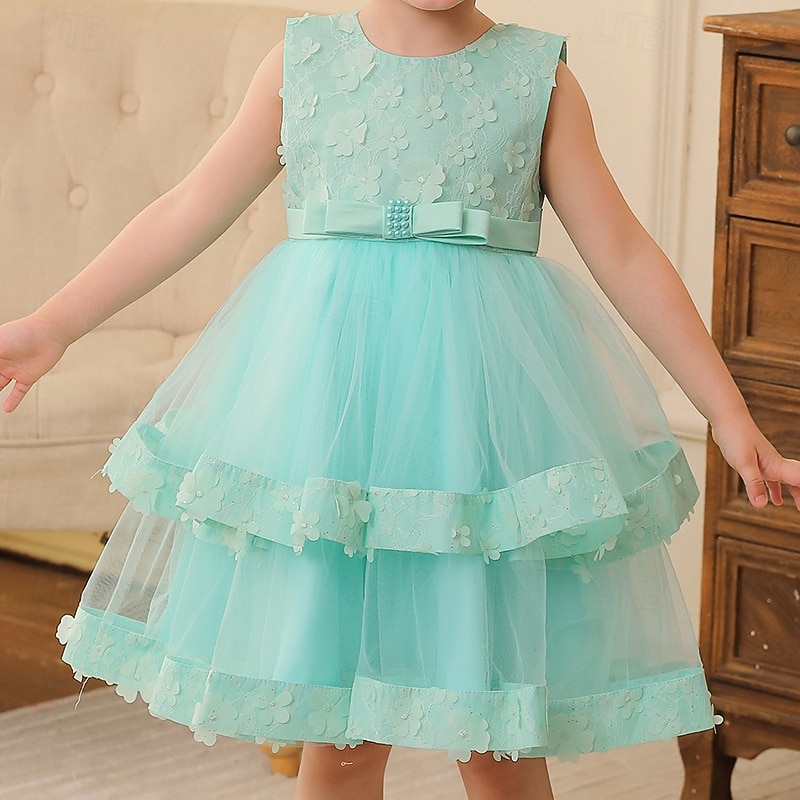 Kids Girls' Party Dress Solid Color Sleeveless Wedding Special Occasion Zipper Tie Knot Adorable Sweet Polyester Knee-length Party Dress Summer Spring Fall 4 years+ White Pink Purple