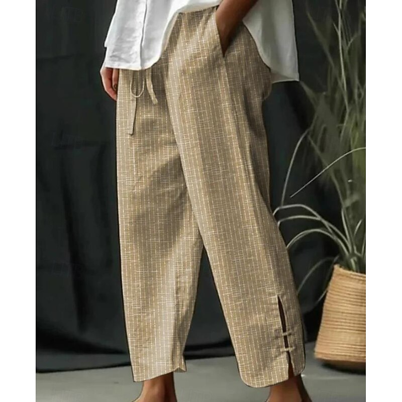 Women's Chinos Fashion Casual Daily Full Length High Waist Striped Pocket Comfy Soft Comfortable Inelastic Outdoor Street Light Gray Robin's Egg Blue Black Khaki Fall Winter Loose Fit