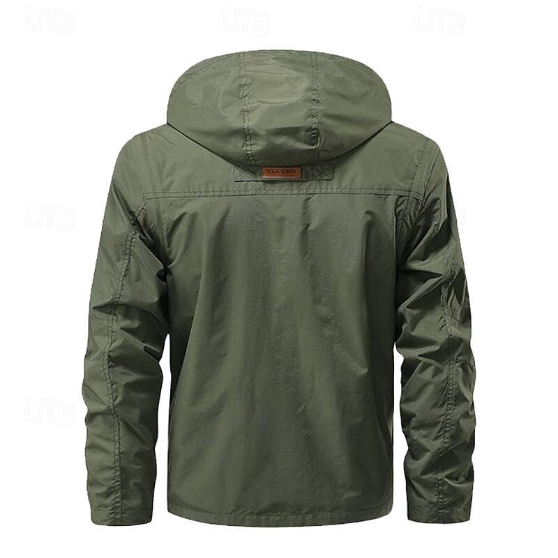 Men's Hiking Jacket Tactical Jacket Windcheater Jacket Sports Outdoor Camping & Hiking Waterproof Windbreaker Detachable Design Spring &  Fall Solid Color Active Hooded Regular Black Green Khaki2