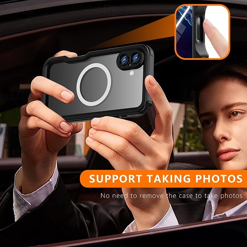 Phone Case For iPhone 16 Pro Max Plus Back Cover Magnetic Support Wireless Charging with Wrist Strap Retro TPU PC3