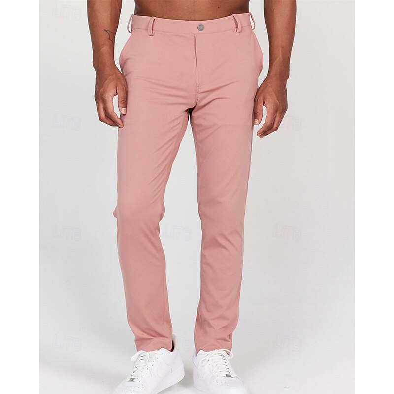 Men's Dress Pants Trousers Chinos Buttons Pocket Plain Comfort Formal Party Work Fashion Classic Style Black White Micro-elastic