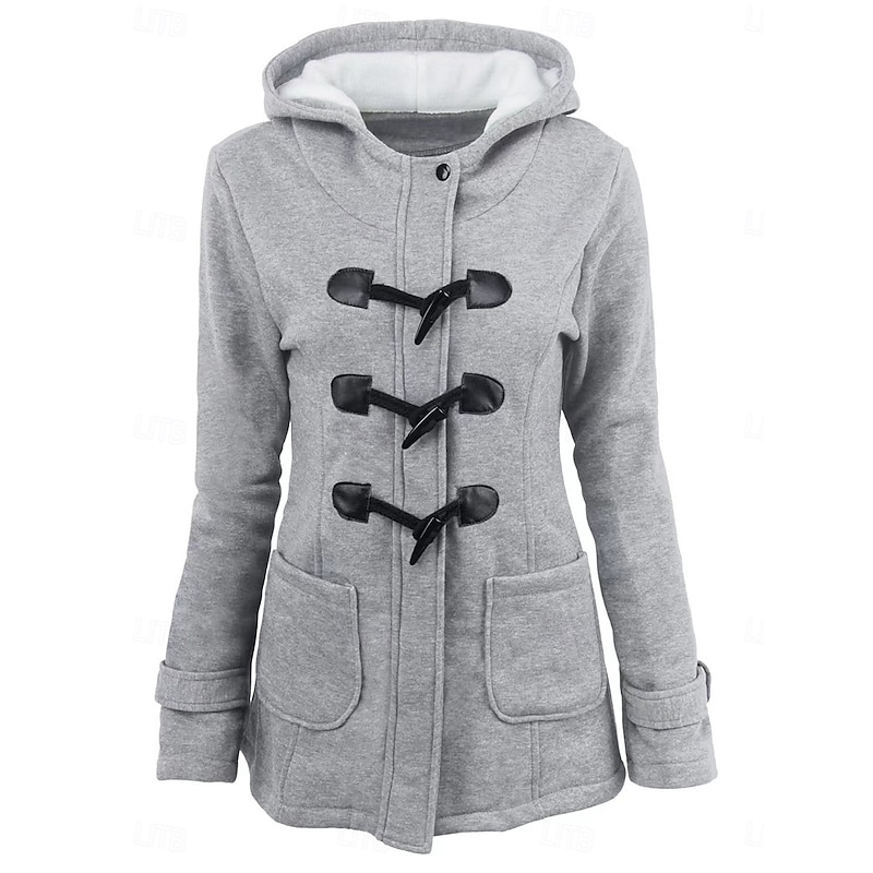 Women's Hoodie Jacket Warm Breathable Pocket Casual Street Style Solid Color Vacation Street Daily Wear Going out Single Breasted Hoodie Regular Fit Long Sleeve Outerwear Black Light Grey Dark Grey