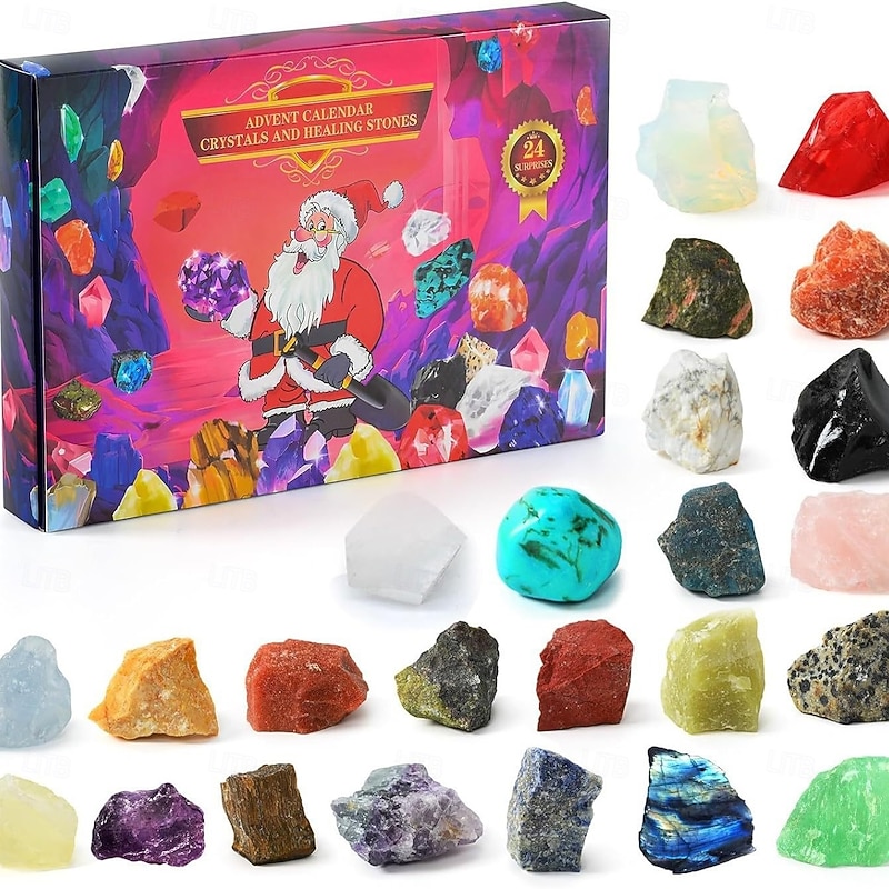 1pc Christmas Gemstone Advent Calendar, 24 Natural Crystal Gemstones Stone, Gemstones To Open Each Day For Learning Collection, Gemstone Christmas Advent Calendar For Girls Boys Geology Enthusiasts, h3