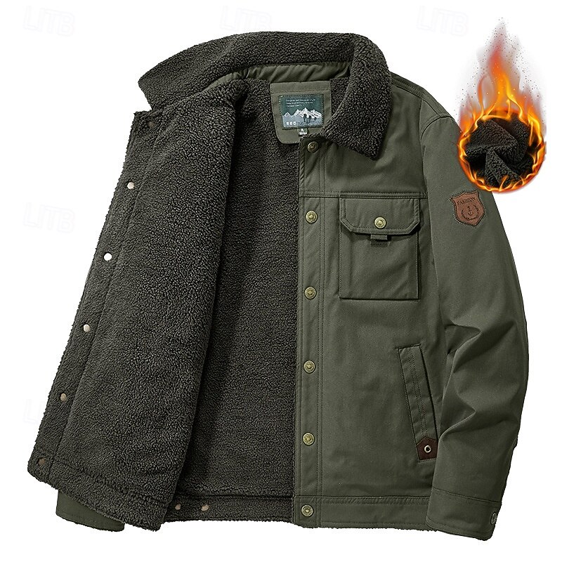 Men's Hiking Jacket Hiking Fleece Jacket Outdoor Thermal Warm Fleece Lining Windbreaker Jacket Traveling Army Green Khaki Dark Blue