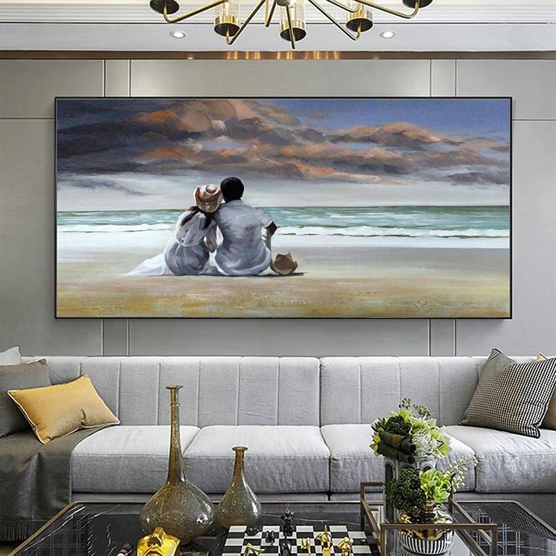 Mintura Handmade Seaside Couple Oil Paintings On Canvas Wall Art Decoration Modern Abstract Landscape Picture For Home Decor Rolled Frameless Unstretched Painting2