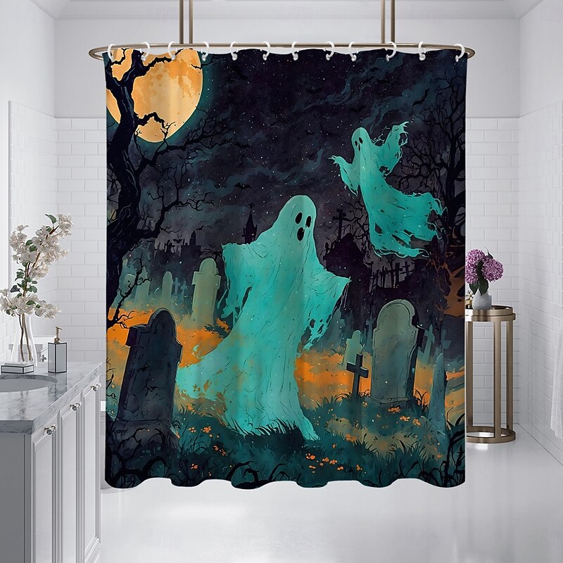 Halloween Pumpkin Ghost Castle Shower Curtain Modern Machine Washable Waterproof Polyester Fabric Used for Bathroom Decoration Bathtub with 12 Hooks2