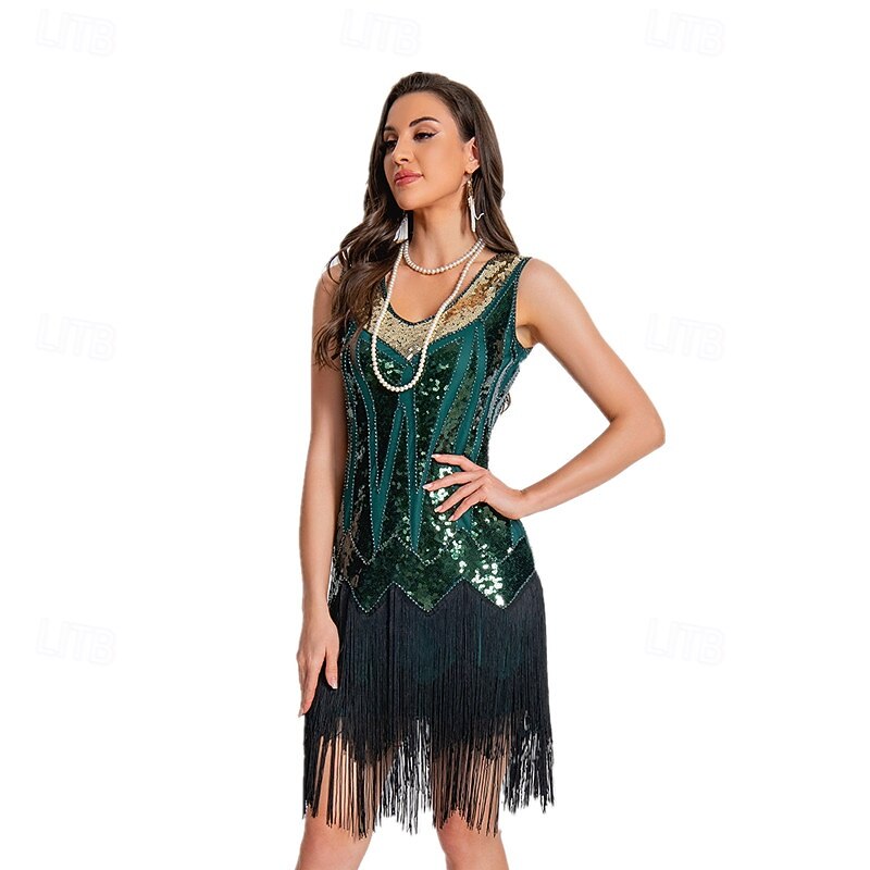 1920s Vintage Inspired Flapper Dress Party Costume Sleeveless The Great Gatsby Wedding Guest Sequins Sequin Tassel V Neck Fancy Dress Women's Christmas Halloween New Year Casual Daily Party4