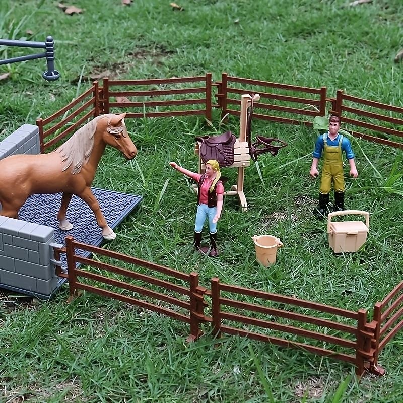 Farm Ranch Horse Club Playset - Horseback Riding Doll Animal Playset with Rider and Stable Enclosure - Educational Toys for Girls and Boys, Christmas Day Gifts, Children's Play House Toys, Detailed Fa3