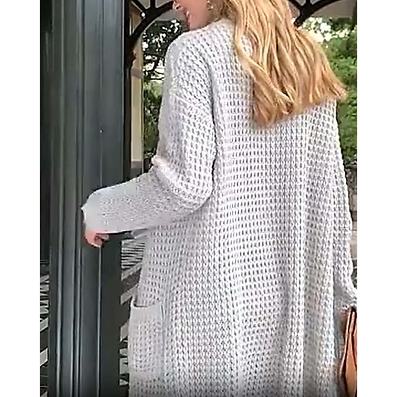 Women's Sweater Casual Solid Color Chunky Open Front Knitted Textured Long Sleeve Long Tops Knit Home Work Pink Gray Fall Winter3