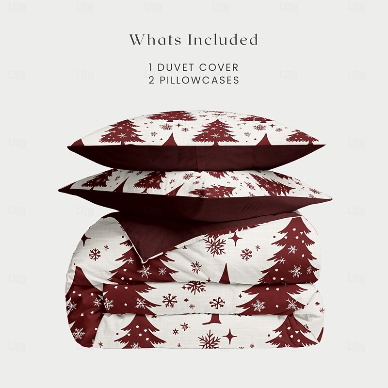 Christmas Duvet Cover with Red Christmas Tree Design Festive Holiday Christmas Comforter Set Full 100% Cotton Soft and Cozy for Seasonal Bedroom Decor Queen King Size3