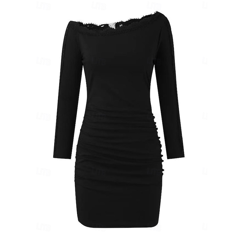 Women's Mini Dress Black Dress Lace Dress Casual Dress Cocktail Dress Sexy Casual Sports & Outdoor Street Regular Fit Plain Long Sleeve Off Shoulder Black White Red Fall Winter2