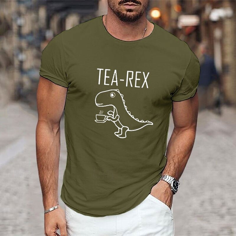 Men's Graphic T-Shirt Short Sleeve Funny Tea-Rex Dinosaur Pun for Tea Lovers4