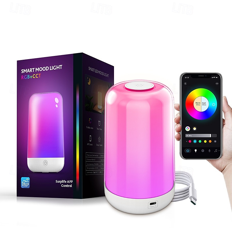 LED Smart Light Dimmable Seven-Color Touch Control Night Light, Rechargeable Battery Operated Bluetooth Table Lamp with Timer for Kids, Travel, and Desk Use